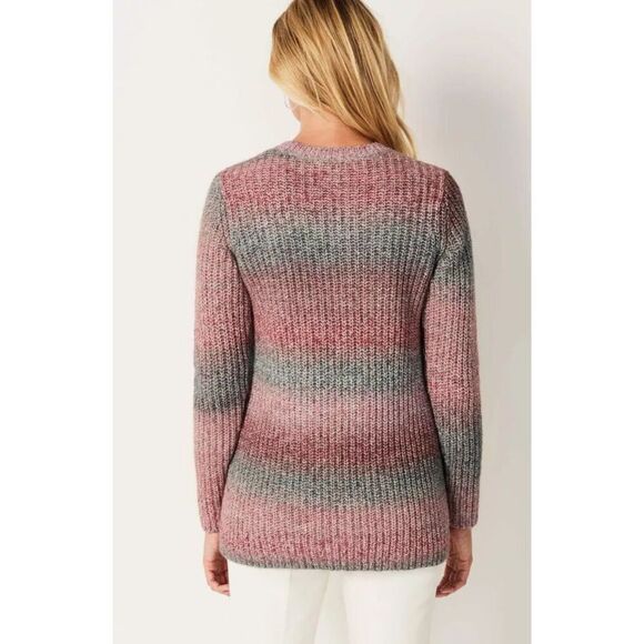 J.Jill Cozy Ombré Stripes Textured Sweater Pink Gray Medium - Picture 4 of 8